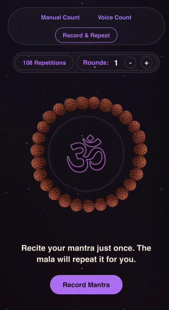 Record and Repeat screen asking you to recite the mantra once